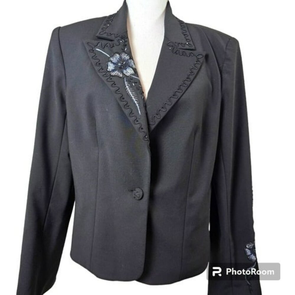 CACHE Vintage Retro Embellished Beaded Embroidered Short Blazer Jacket in 14